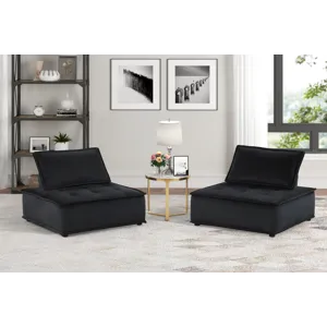 Anna - Velvet Armless Lounge Chair (Set of 2) - Black