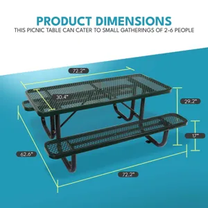 6 Ft. Rectangular Outdoor Steel Picnic Table With Umbrella Pole - Green