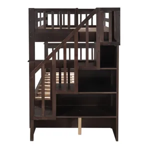 Stairway Twin Over Twin Bunk Bed With Three Drawers For Bedroom, Dorm - Espresso