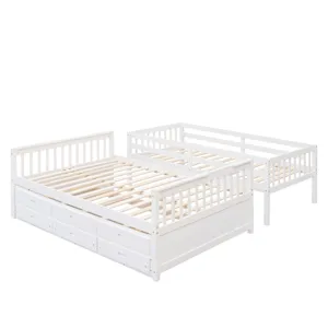 Twin Over Full Bunk Bed With Twin Size Trundle, Separable Bunk Bed With Drawers For Bedroom - White