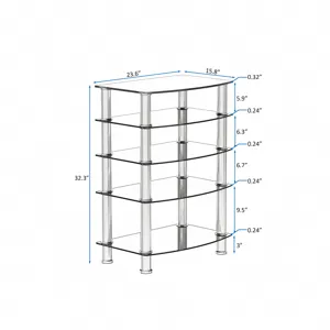 5 Tier Tempered Glass Side Table, Stainless Steel Frame End Table For Living Room, Bedroom - Black