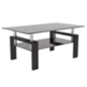 Tempered Black Glass Coffee Table, 2-Layers Tea Table - Black