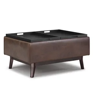 Owen - Tray Top Small Coffee Table Storage Ottoman - Distressed Chestnut Brown