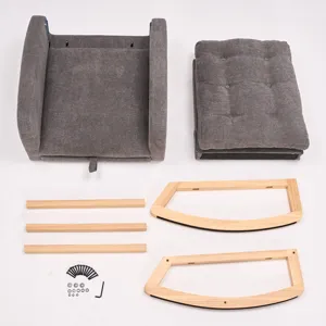 Accent Rocking Chair With Footrest High Back Rubber Wood Rocking Legs Bedroom Living Space - Gray