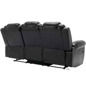 Home Theater Seating Manual Recliner Chair With Center Console And Led Light Strip For Living Room -