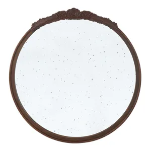 Round Hand Carved Rose Antique Mirror Frame, Wall Mirror For Live Space, Bathroom, Entryway Wall Dec