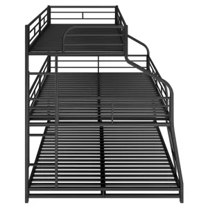 Twin Long / Full Long / Queen Triple Bunk Bed With Long And Short Ladder And Full-Length Guardrails 