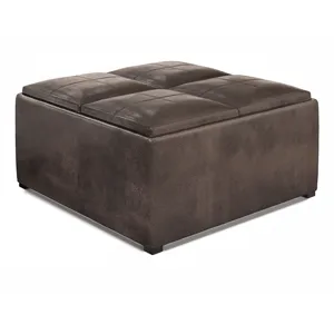 Avalon - Square Coffee Table Storage Ottoman - Distressed Brown
