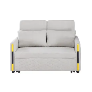 Percy - Teddy Velvet Sleeper Loveseat With Dual-Pull Sleeper Design - Beige