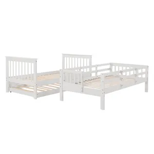 Stairway Twin Over Twin Bunk Bed With Twin Size Trundle For Bedroom, Dorm, Adults - White