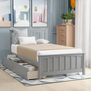 Twin Size Platform Bed With Two Drawers - Gray