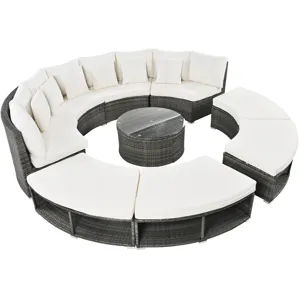 Outdoor Patio Furniture Luxury Circular Sofa Set Rattan Wicker Sectional Sofa Lounge Set With Temper