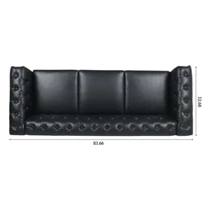 Traditional Square Arm Removable Cushion 3 Seater Sofa - Black