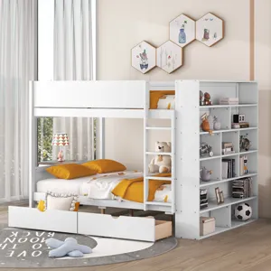 Full Over Full Bunk Bed With 2 Drawers And Multi - Layer Cabinet - White