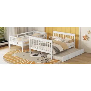 Twin Over Full Bunk Bed With Twin Size Trundle, Storage And Guard Rail For Bedroom, Dorm, For Adults