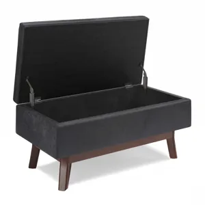 Owen - Small Rectangular Storage Ottoman - Distressed Black