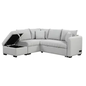 L-Shaped Sectional Pull Out Sofa Bed Sleeper Sofa With Two USB Ports, Two Power Sockets And A Movabl