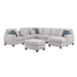 Tina - 8 Piece Upholstered Sectional With Ottoman - Light Gray