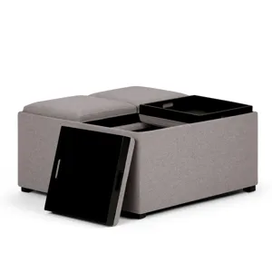 Avalon - Square Coffee Table Storage Ottoman - Cloud Grey