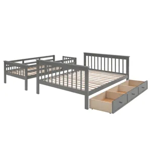 Twin Over Full Stairway Bunk Bed With Drawer, Storage And Guard Rail For Bedroom, Dorm, For Adults -
