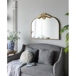 Arched Mirror With Metal Frame, Wall Mounted Mirror For Living Room Bedrrom - Gold