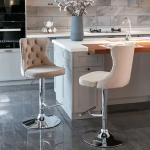 Swivel Velvet Barstools Adjusatble Seat Height From 25-33\", Modern Upholstered Chrome Base Bar Stoo