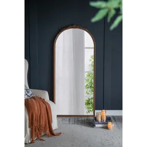 Hand Carved Rose Antique Mirror Frame, Large Arch Mirror Wall Decor For Living Room, Bathroom, Entry