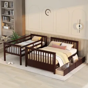 Twin Over Full Bunk Bed With Ladders And Two Storage Drawers - Espresso