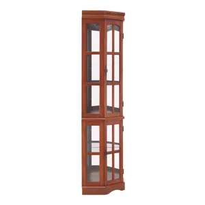 Corner Curio Cabinet With 5 Shelves And Lighting System (E26 Light Bulb Not Included) - Walnut