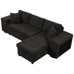 Modern L-Shape 3 Seat Reversible Sectional Couch, Pull Out Sleeper Sofa With Storage Chaise And 2 St