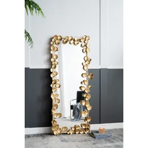 Stella Full Length Mirror With Leaf Accents, Floor Miiror For Living Room Bedroom - Golden