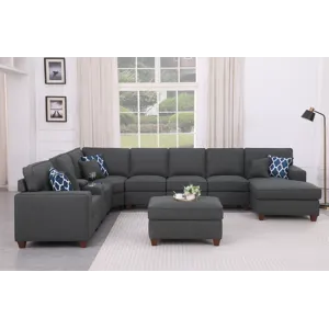 Eric - 9 Piece Upholstered Sectional With Ottoman - Dark Gray