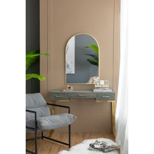 Arched Accent Mirror With Metal Frame For Bathroom, Bedroom, Entryway Wall - Gold