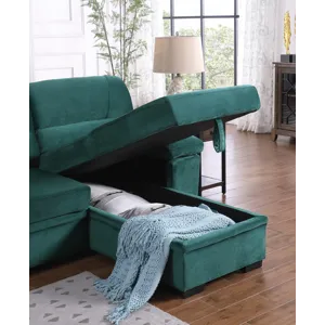 Kipling - Velvet Fabric Reversible Sleeper Sectional Sofa Chaise - Green