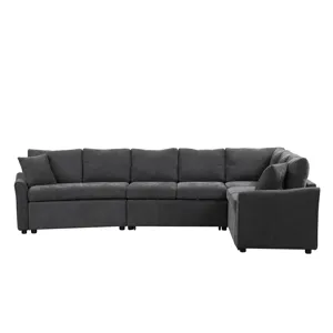 L-Shaped Sofa Convertible Sofa Bed Pull Out Sofa Sleeper With Two Back Pillows, Two USB Ports And Tw