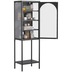 Metal Glass Door Display Storage Cabinet, 5 Tier Cube Bookshelf Storage Cabinet With 3 Adjustable Sh