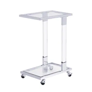 Glass Side Table, Acrylic End Table, Glass Top C Shape Square Table With Metal Base For Living Room,