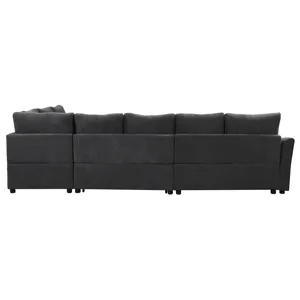 L-Shaped Sofa Convertible Sofa Bed Pull Out Sofa Sleeper With Two Back Pillows, Two USB Ports And Tw