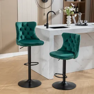 Swivel Velvet Barstools Adjusatble Seat Height, Modern Upholstered Bar Stools With Backs Comfortable