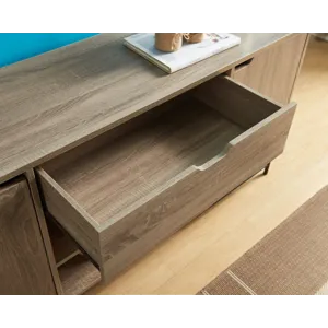 Buffet With Metal Legs With Two Door One Drawer Six Shelves - Brown & Black