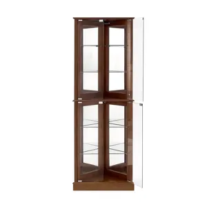 Corner Curio Dispaly Cabinet With Lights, Adjustable Tempered Glass Shelves, Mirrored Back (E26 Light Bulb Not Included) - Walnut