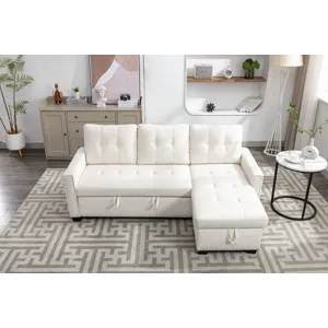 Reversible Sectional Storage Sleeper Sofa Bed, L-Shape 2 Seat Sectional Chaise With Storage, Skin-Fe