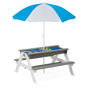 3-In-1 Kids Outdoor Wooden Picnic Table With Umbrella, Convertible Sand & Water, ASTM & CPSIA Certif