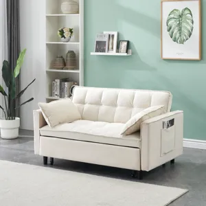 Modern Velvet Sofa, Sofa Pull-Out Bed, Small Love Seat Casual Sofa With Back, With Pillow, Pockets, 