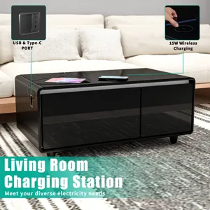 Modern Smart Coffee Table With Built-In Fridge - Bluetooth Speaker, Wireless Charging, Touch Control