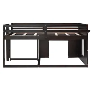 Twin Size Loft Bed With Cabinet And Shelf - Espresso