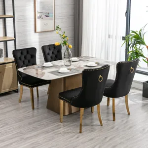 Nikki - Modern, High-End Tufted Solid Wood Contemporary Velvet Upholstered Dining Chair With Golden 