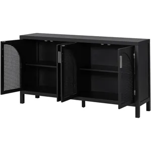 Large Storage Space Sideboard With Artificial Rattan Door And Metal Handles For Living Room And Entr