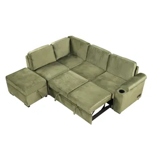 Sleeper Sofa Bed, 2 In 1 Pull Out Sofa Bed L Shape Couch With Storage Ottoman For Living Room, Bedro