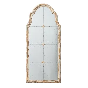 Large Framed Wall Mirror, Wood Arched Mirror With Decorative Window Look For Living Room, Bathroom, 